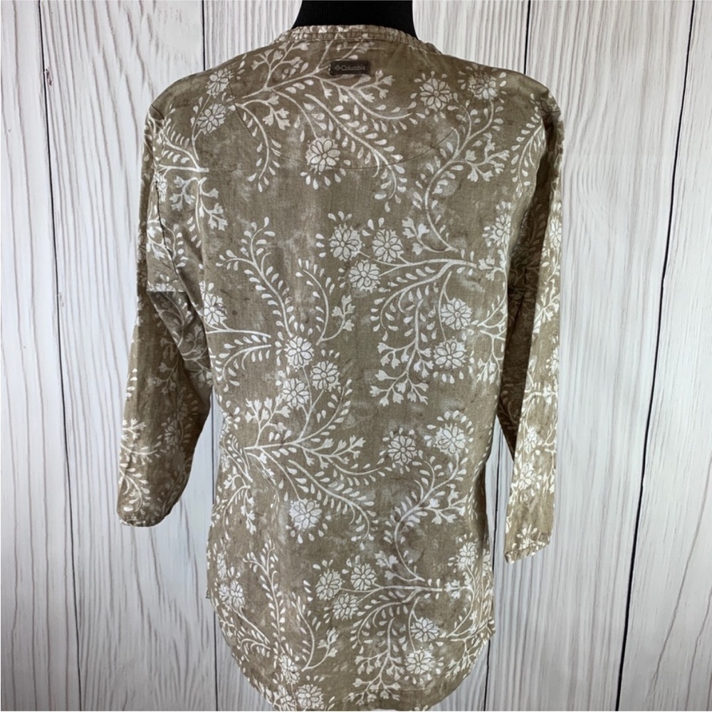 Columbia | Split Neck Daisy Long Sleeve 100% Cotton Tunic Top Beach Coverup M - Picture 3 of 9